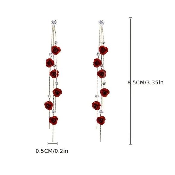 🔅🆕🔅 Romantic Red Rose 🌹 Flower Tassel Dangle Earrings ✨ - Picture 6 of 9